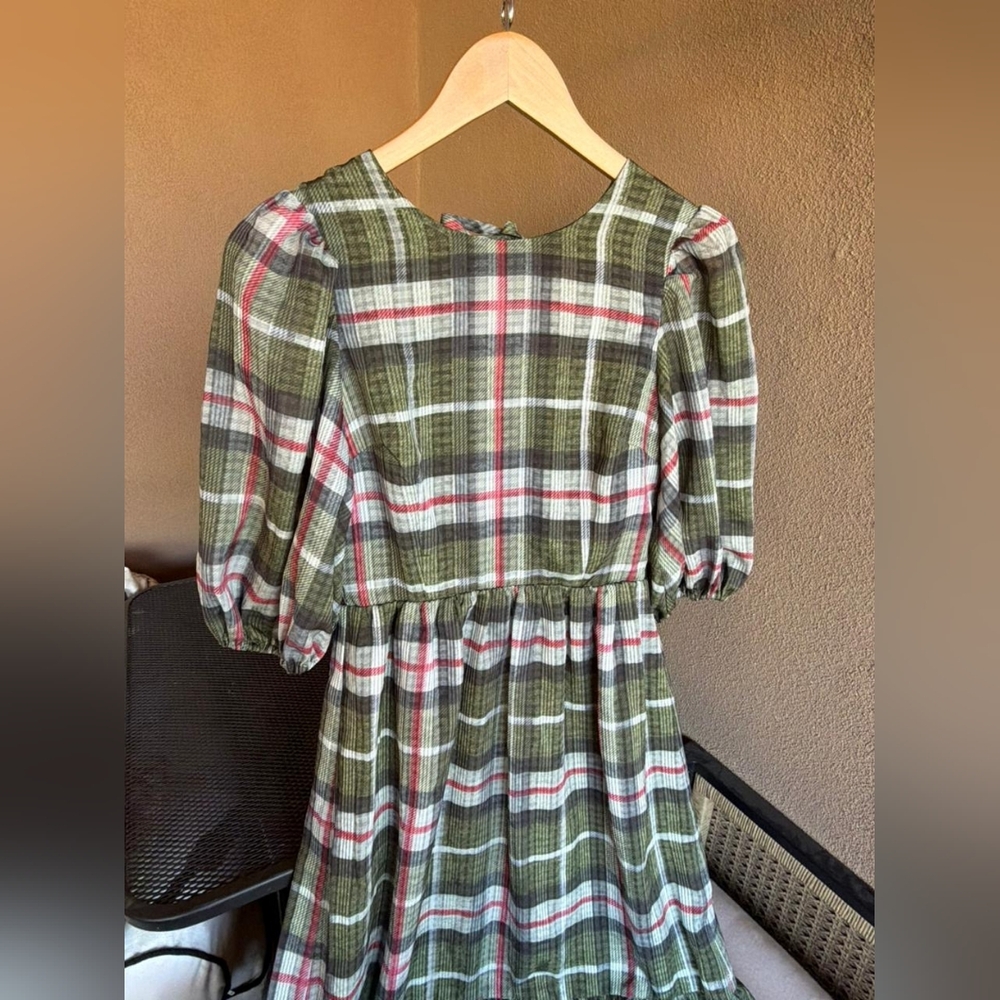 All Saints High Low Dress in Green and Red Plaid - Picture 4 of 10